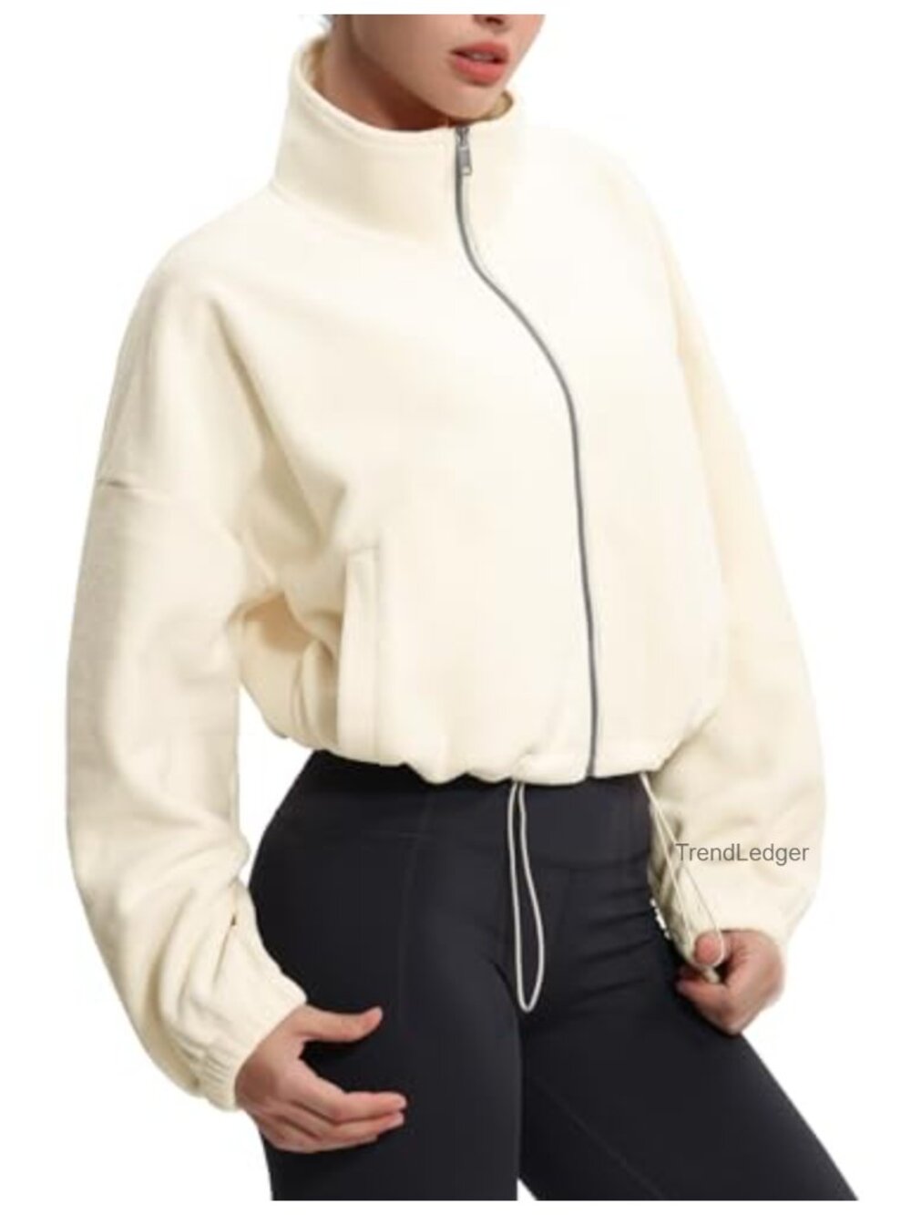 Women's Fleece Cropped Jacket Full Zip Short Sherpa Coat
